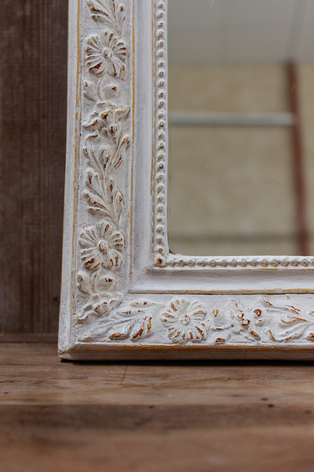 Extra small antique french louis philippe mirror, white