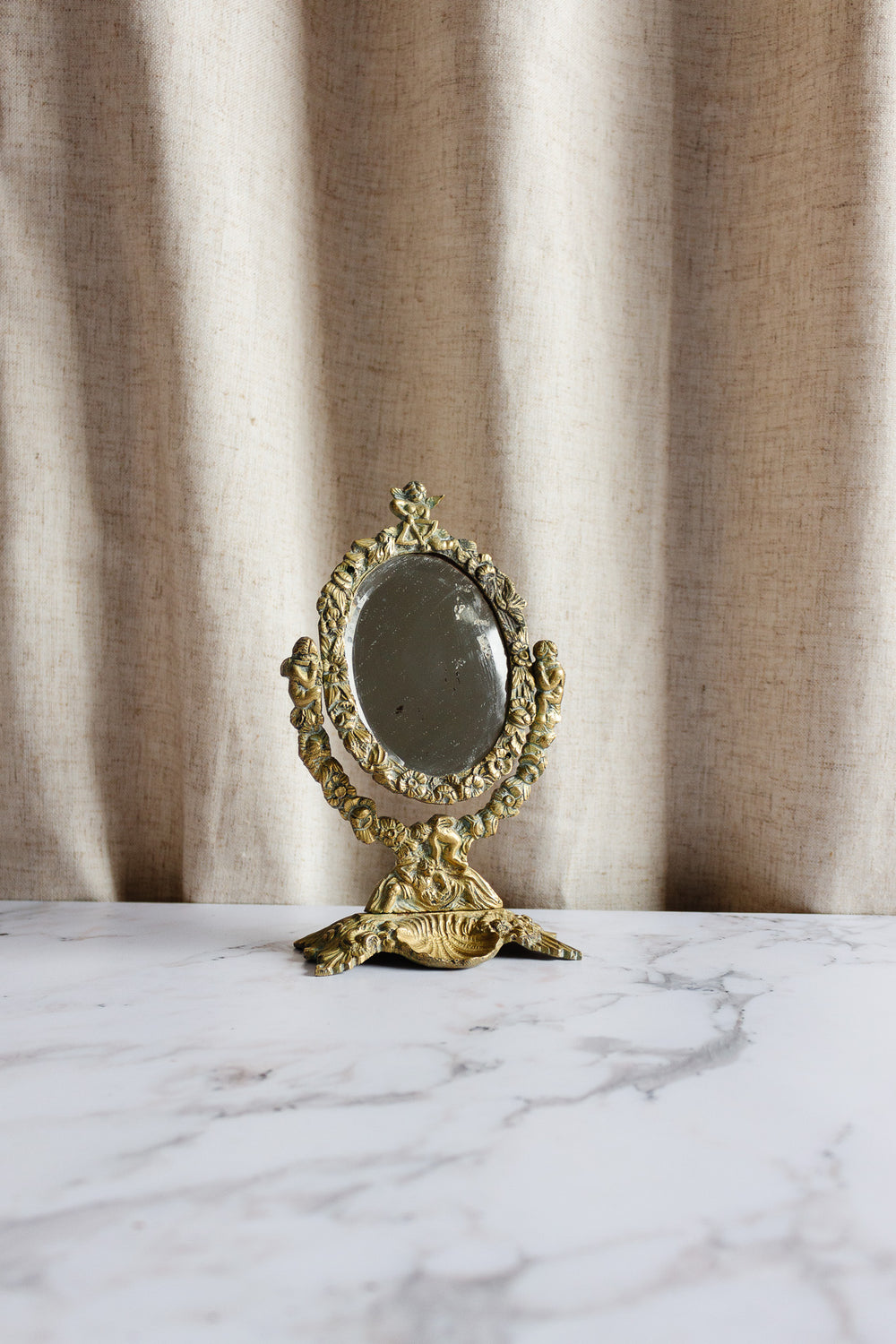 turn of the century French bronze Napoleon III tabletop vanity mirror
