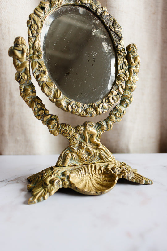 turn of the century French bronze Napoleon III tabletop vanity mirror