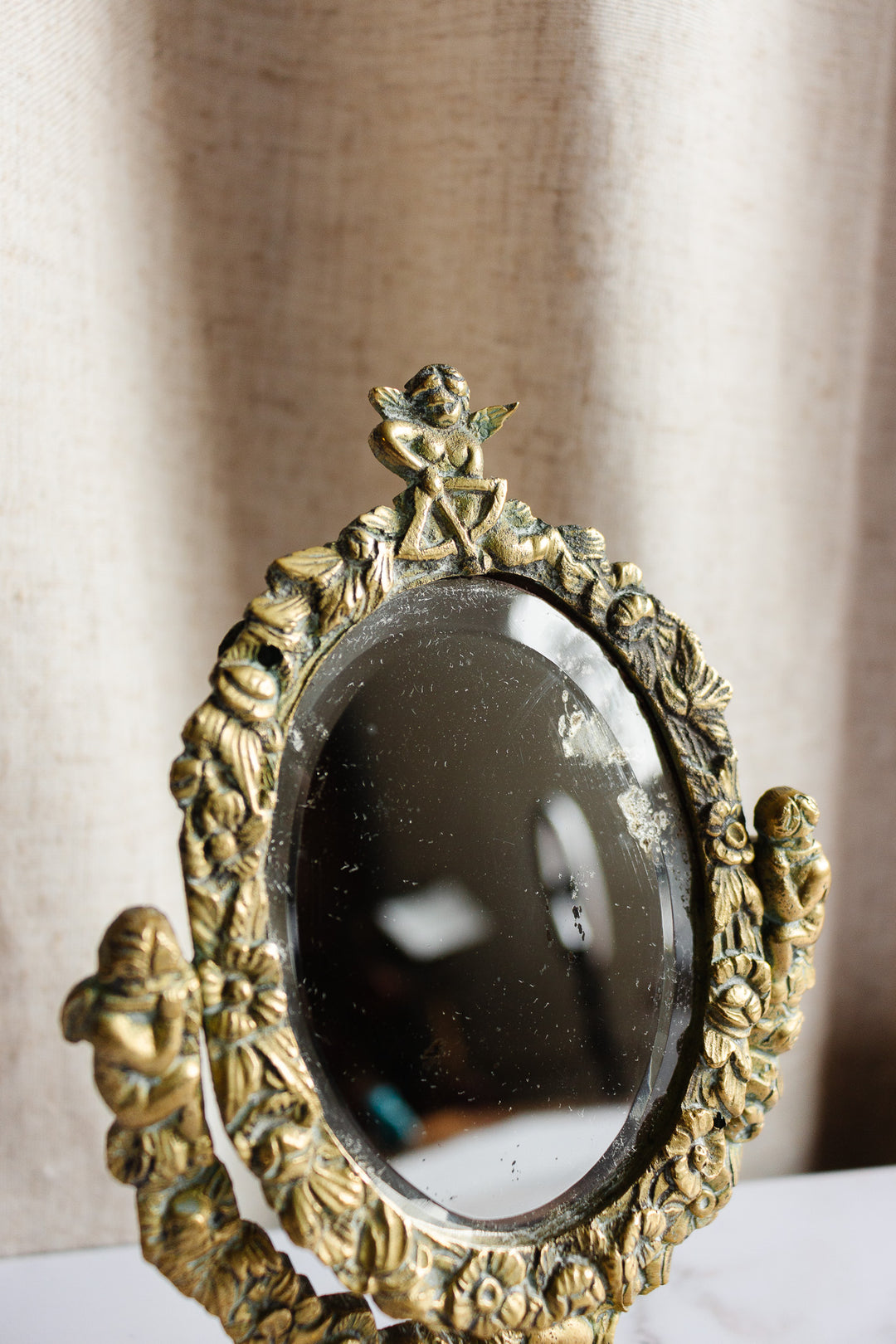 turn of the century French bronze Napoleon III tabletop vanity mirror