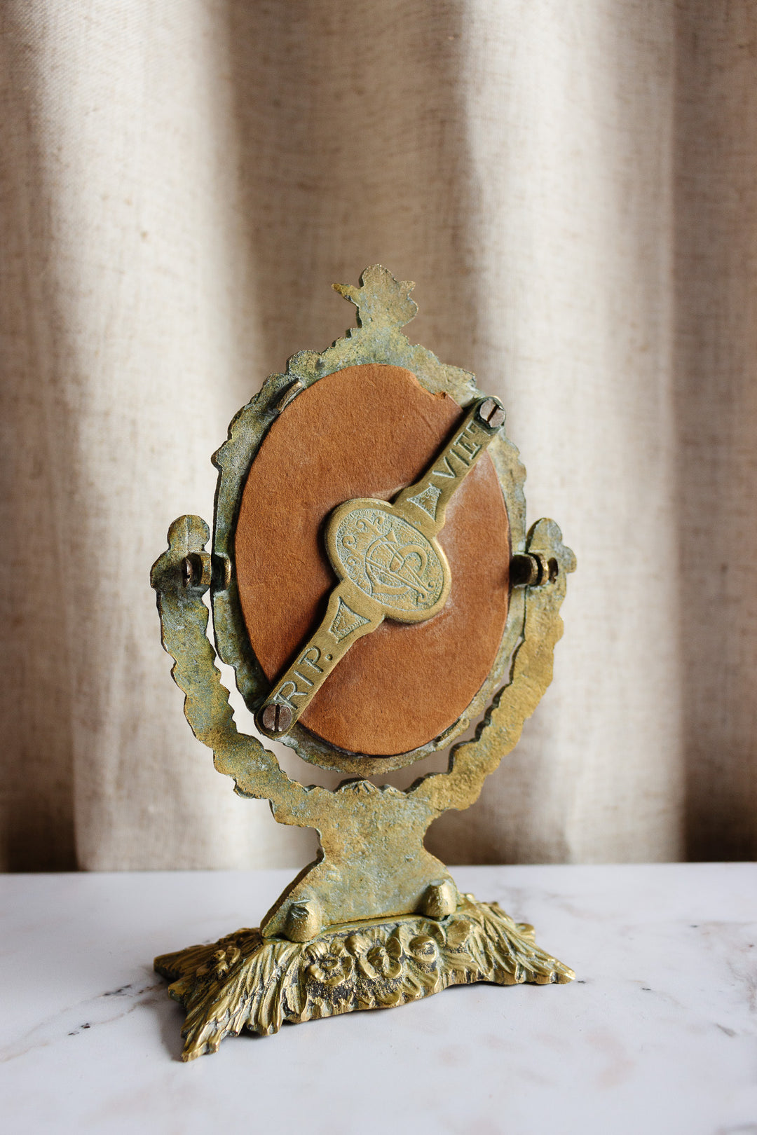 turn of the century French bronze Napoleon III tabletop vanity mirror