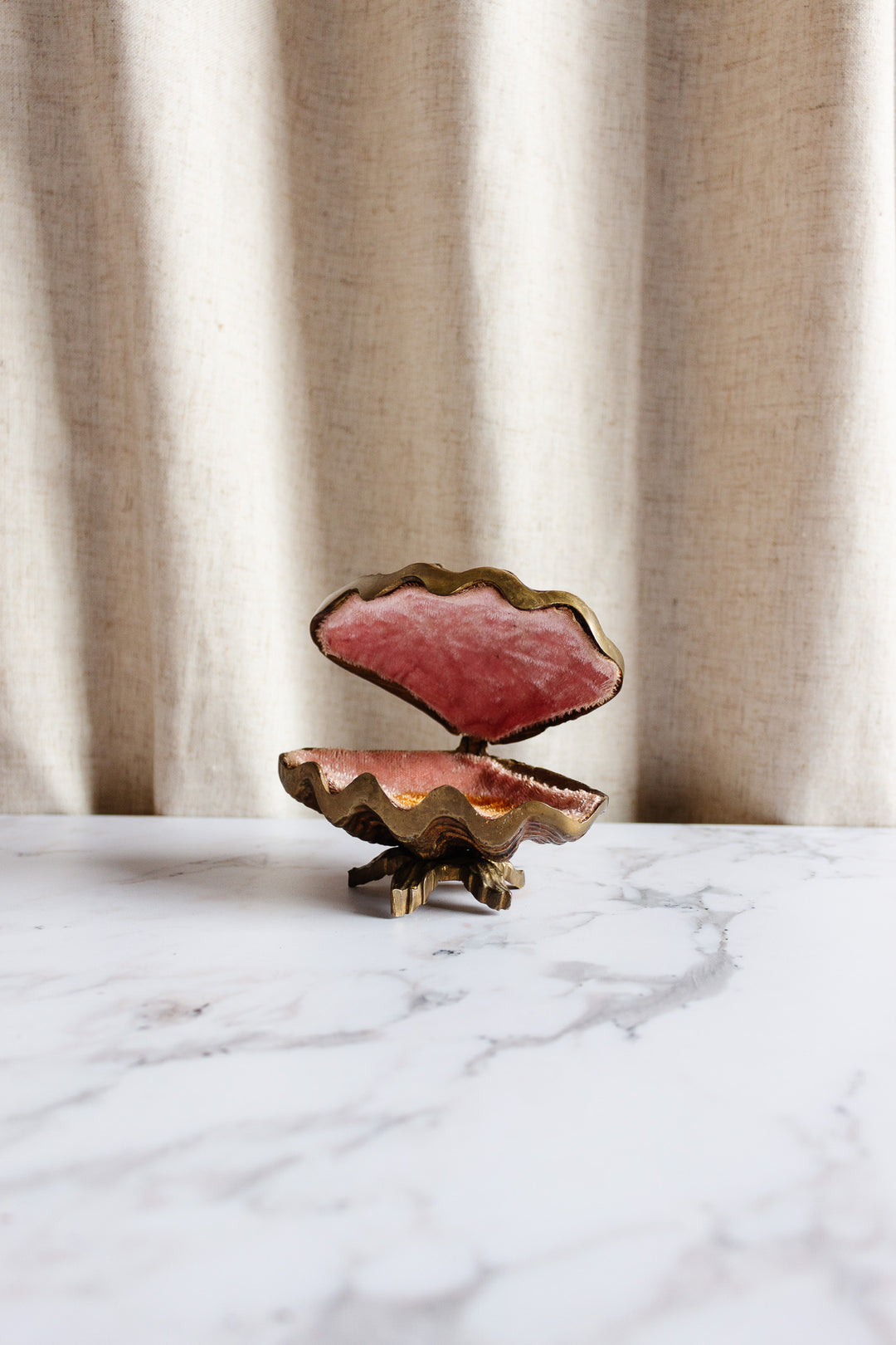 rare turn of the century French solid bronze clam shell bijoux box