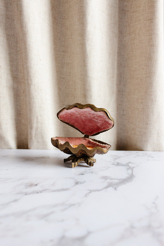 rare turn of the century French solid bronze clam shell bijoux box