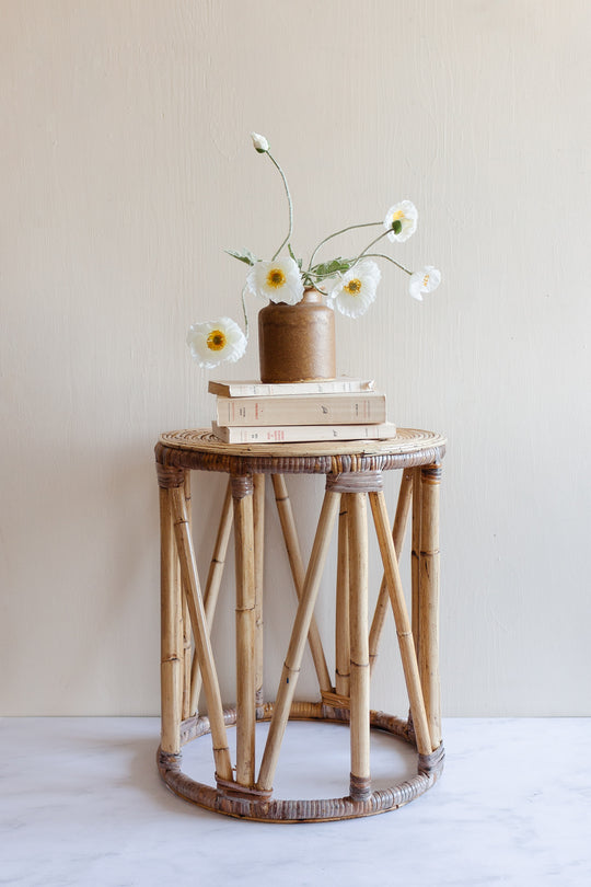 vintage French bamboo and rattan side table