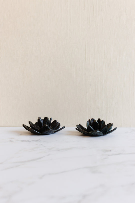 pair of vintage french sculptural lotus candlesticks