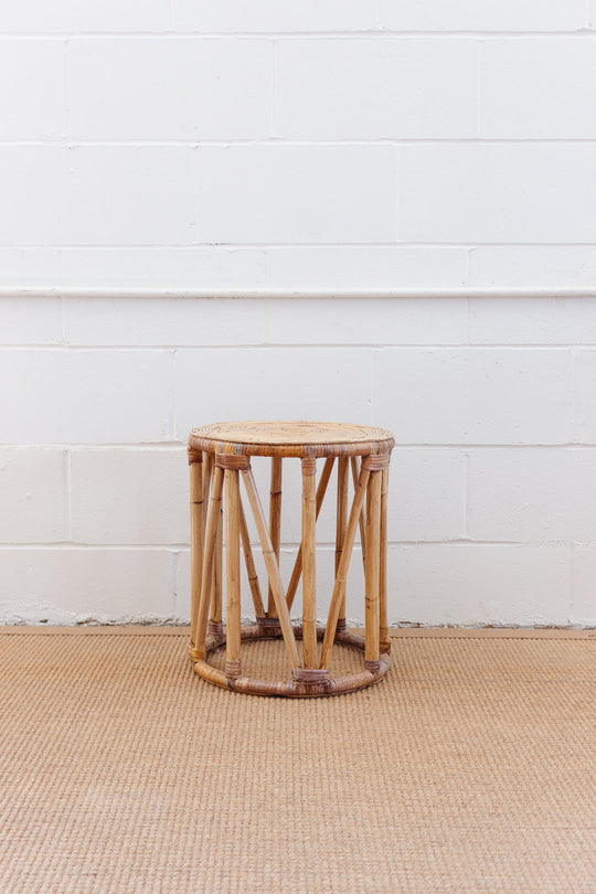 vintage French bamboo and rattan side table