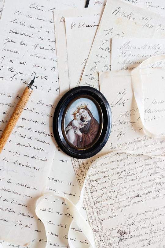 antique napolean french relic of madonna and child in an ebonized frame