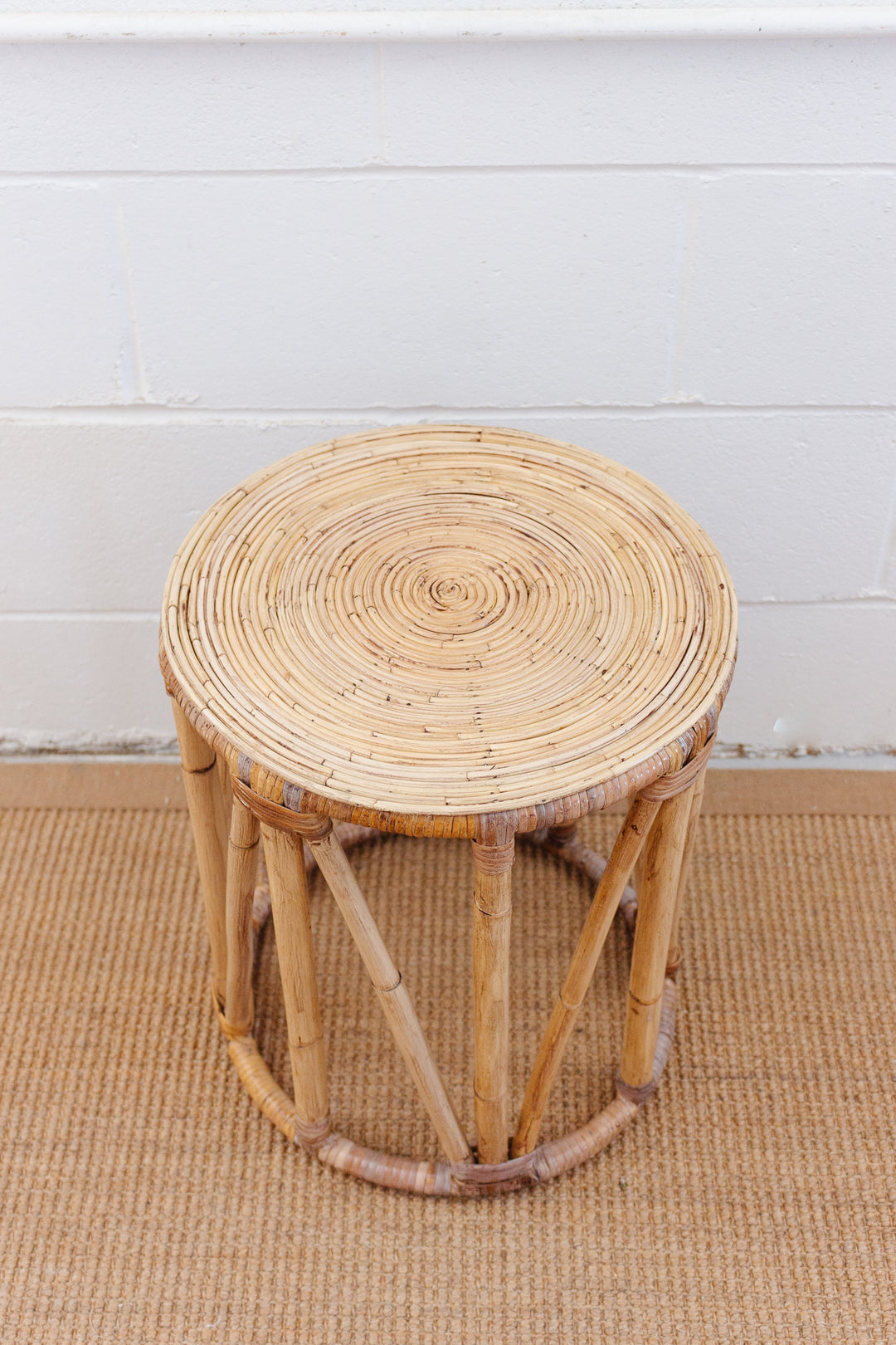 vintage French bamboo and rattan side table