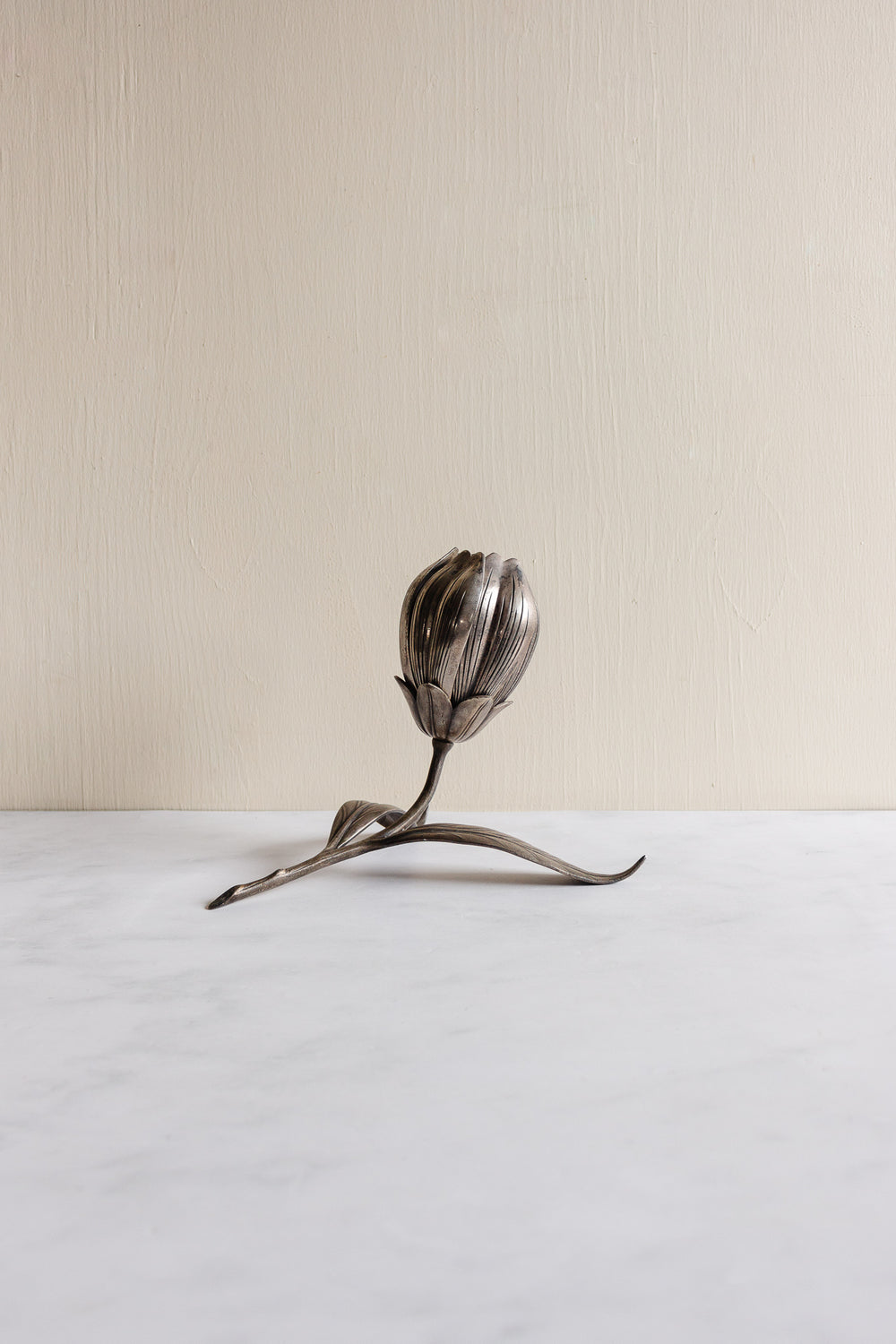 midcentury Italian white brass lotus sculptural ashtray