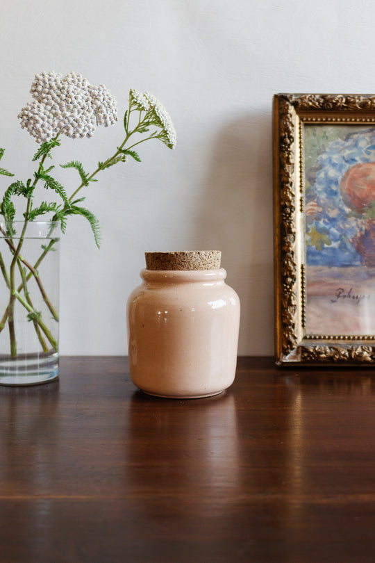 vintage french pink mustard jar