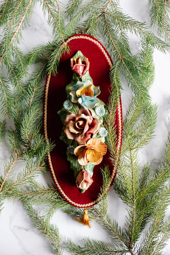 vintage italian capodimonte porcelain flowers on velvet