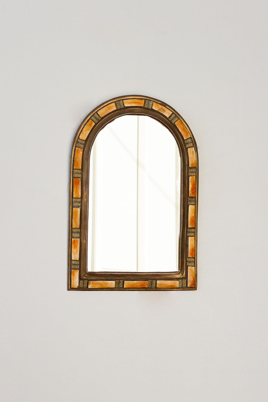 vintage Moroccan arched camel bone mirror