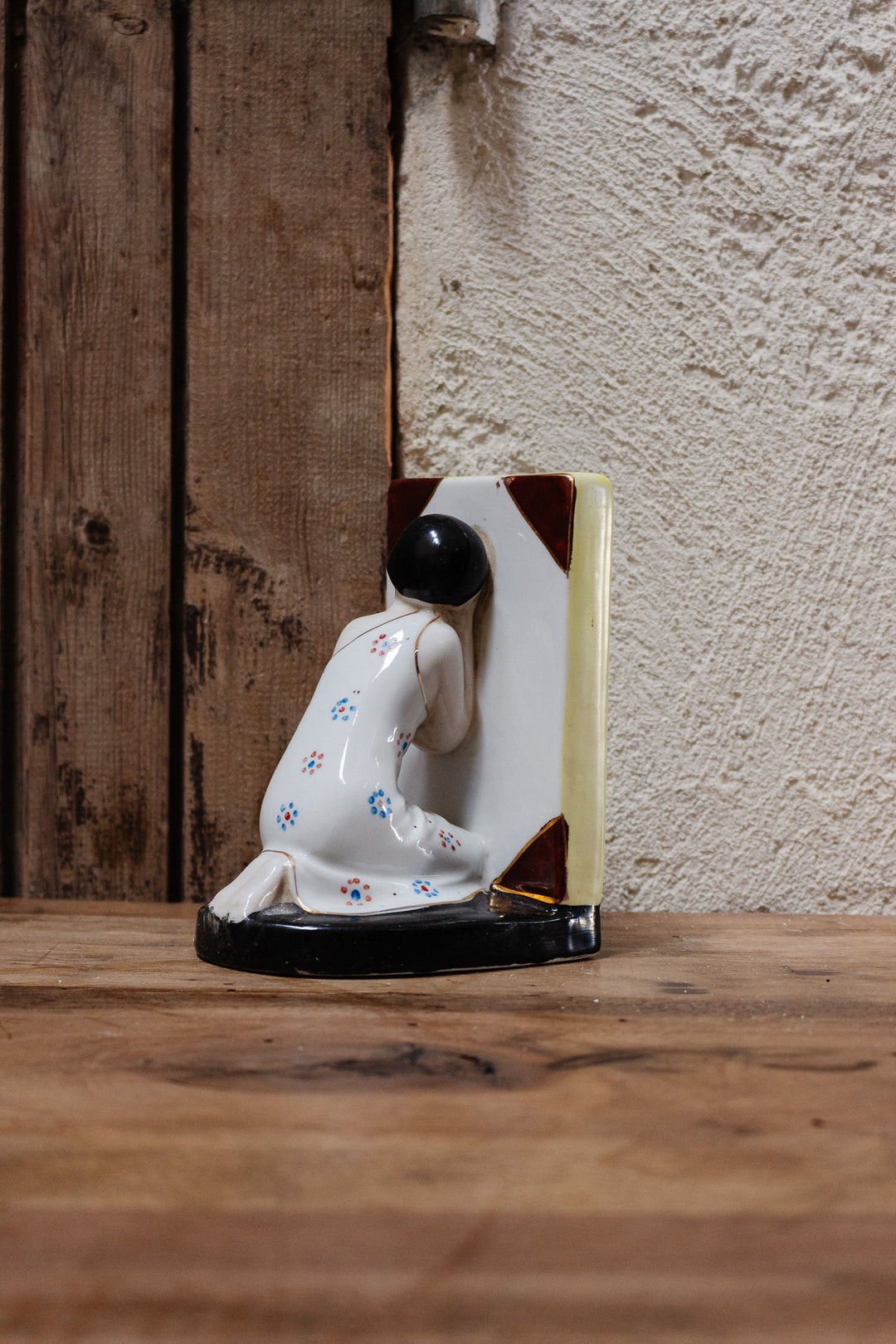 art deco belgian hand painted bookends by  émaux de louvière