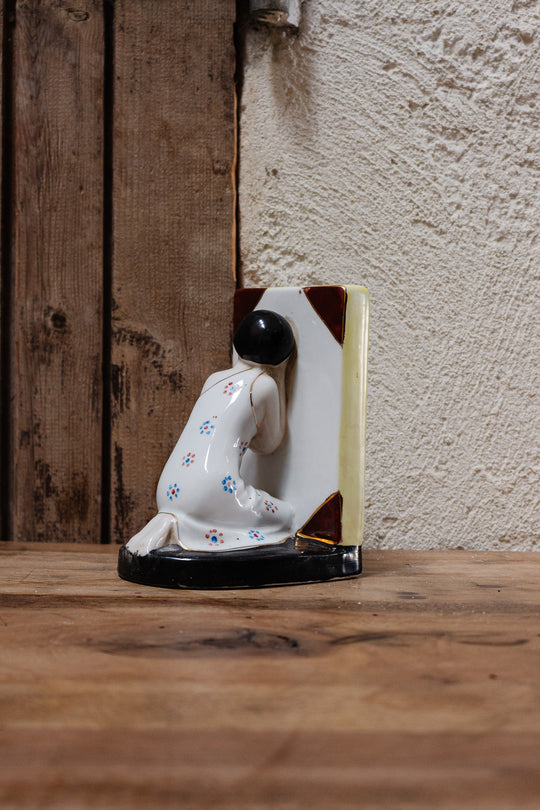 art deco belgian hand painted bookends by  émaux de louvière