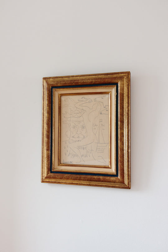 framed midcentury Ignasi Vidal line drawing lithograph