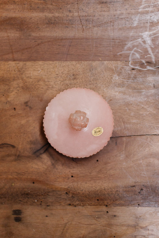 vintage spanish carved pink Alabaster boudoir rose lidded dish