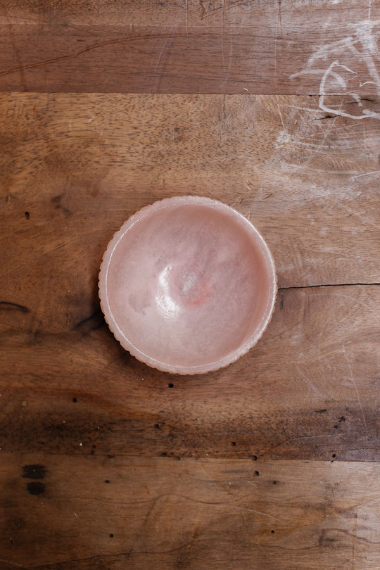 vintage spanish carved pink Alabaster boudoir rose lidded dish