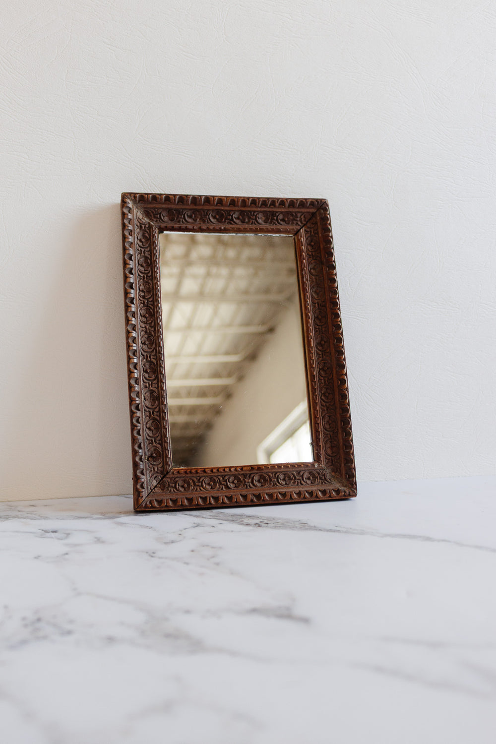 antique french ornately hand carved wood mirror