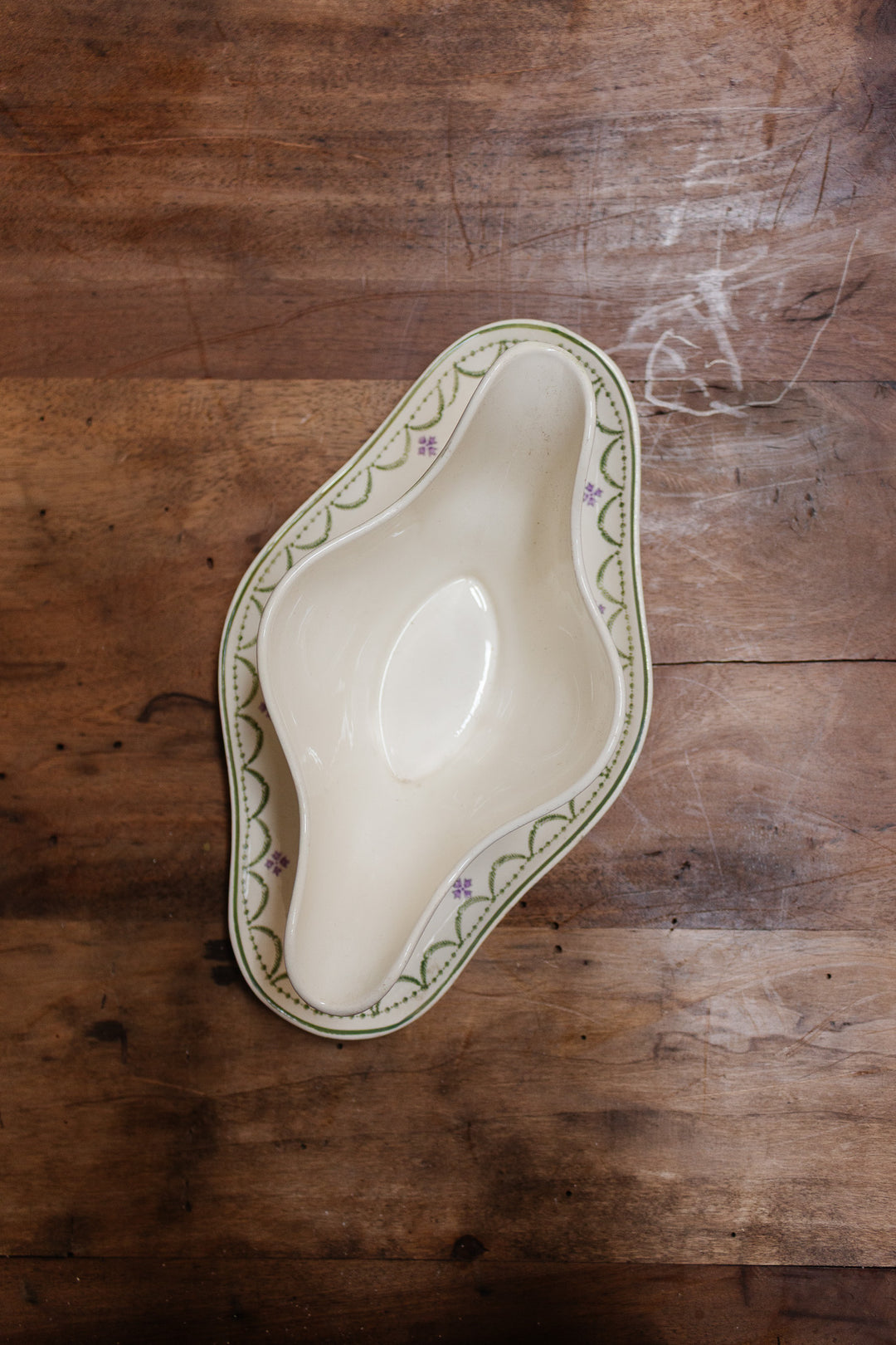 antique french "Violetta" longwy gravy boat