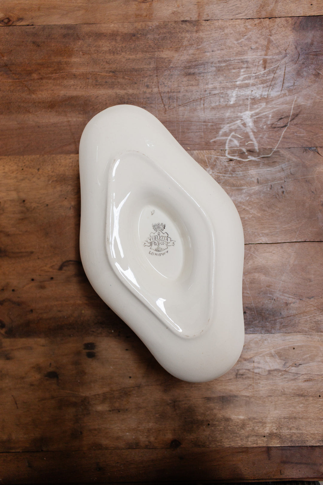 antique french "Violetta" longwy gravy boat