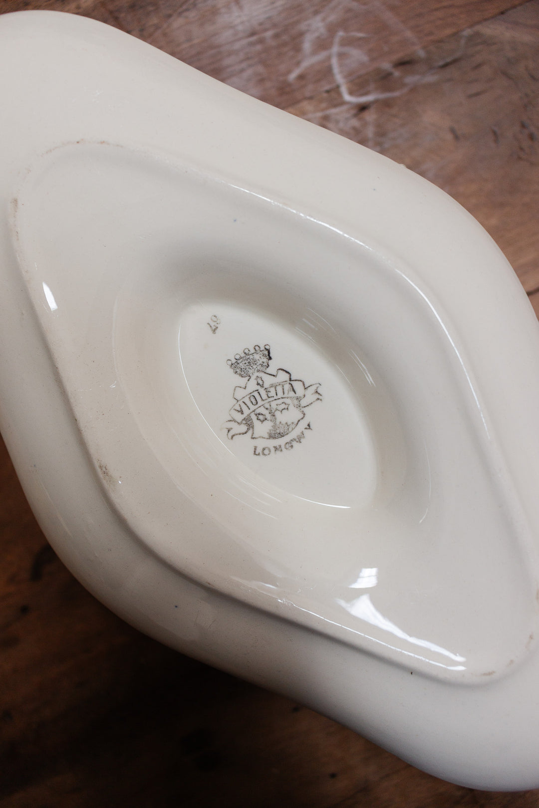 antique french "Violetta" longwy gravy boat