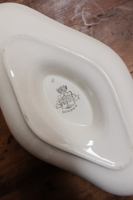 antique french "Violetta" longwy gravy boat