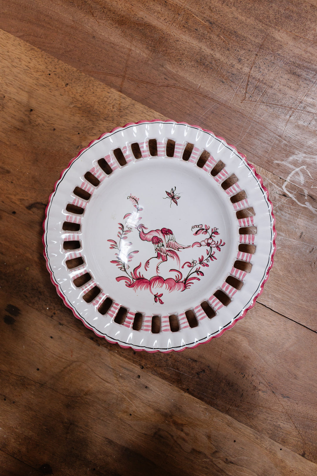 vintage french red moustiers reticulated bowl