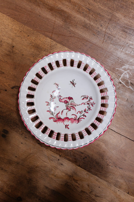vintage french red moustiers reticulated bowl