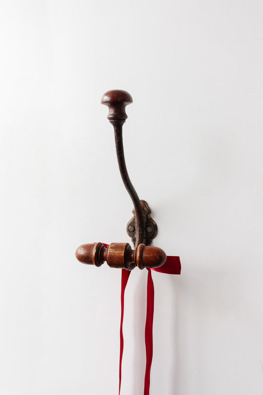 antique french wood and cast iron hat hook
