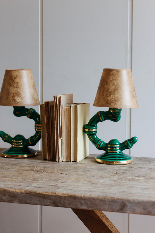 1950s French Vallauris pottery majolica lamp pair