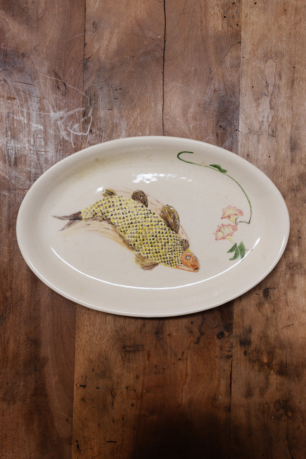 Vintage french artisan hand painted fish platter