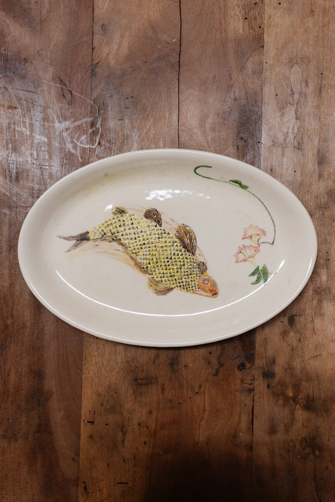 Vintage french artisan hand painted fish platter