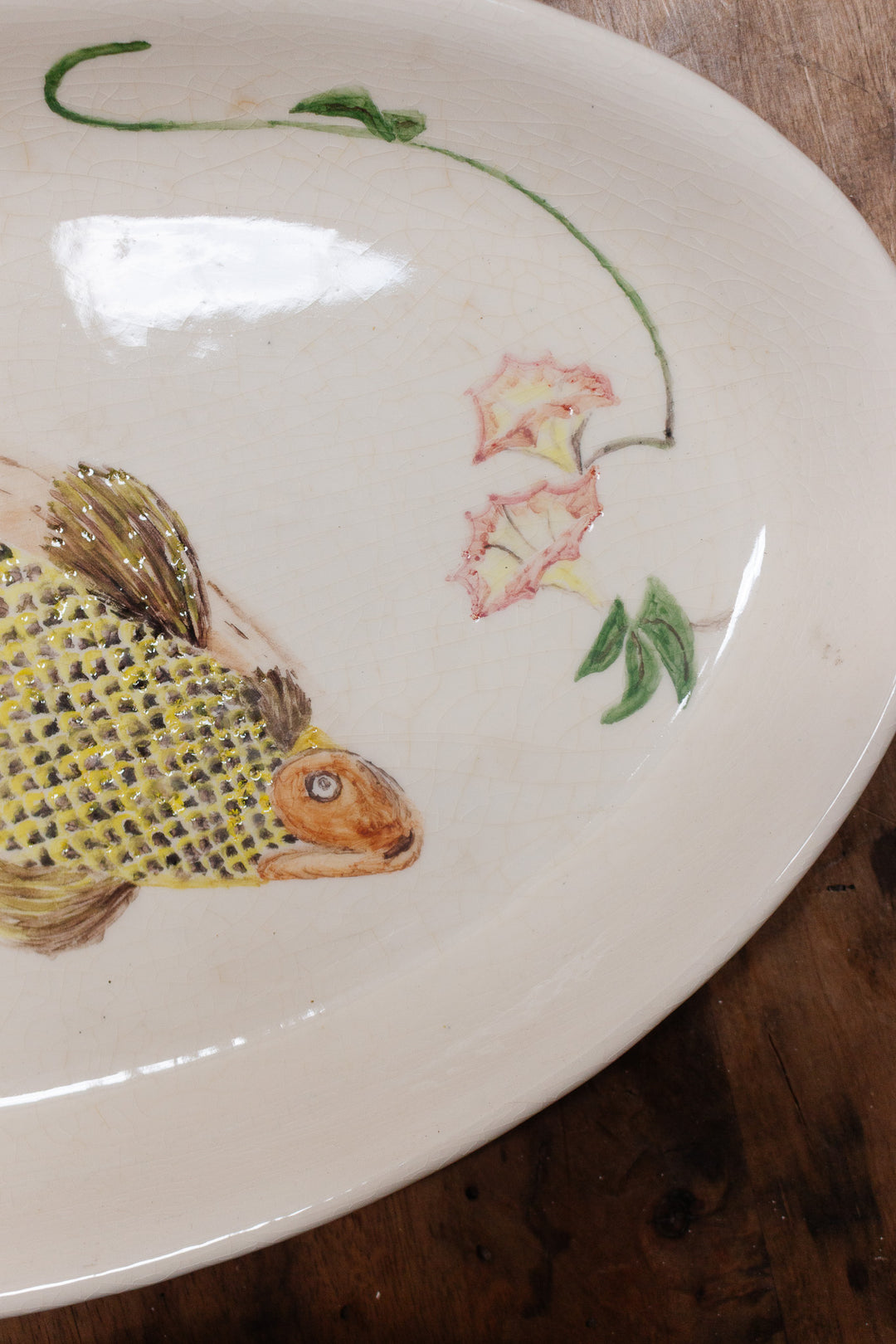 Vintage french artisan hand painted fish platter