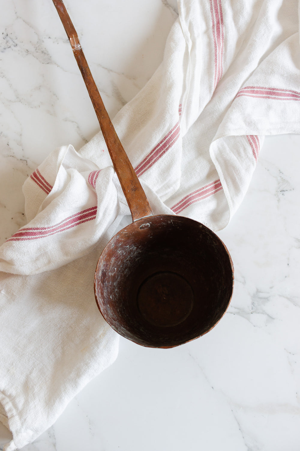 turn of the century extra large French hand forged copper ladle