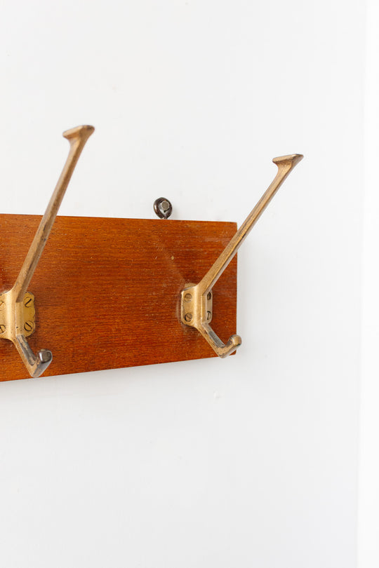 vintage french wood and brass porte manteau