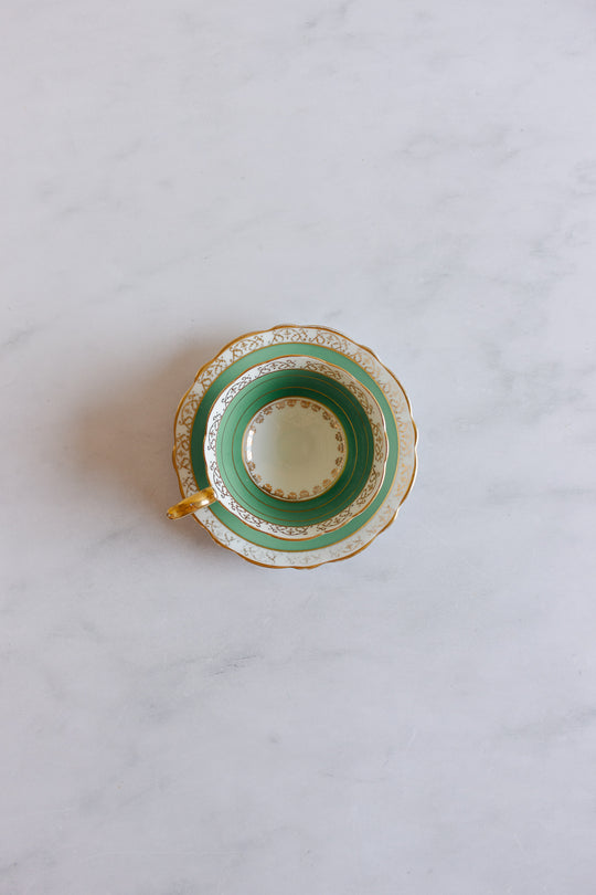 royal stafford antique green and gold teacup