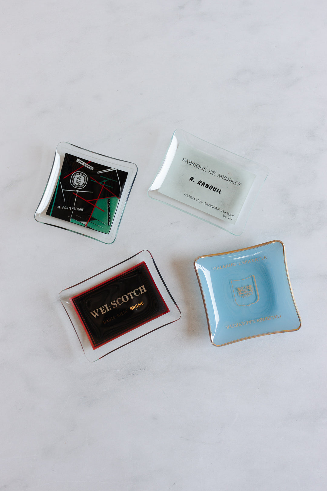 midcentury French glass advertising ashtrays