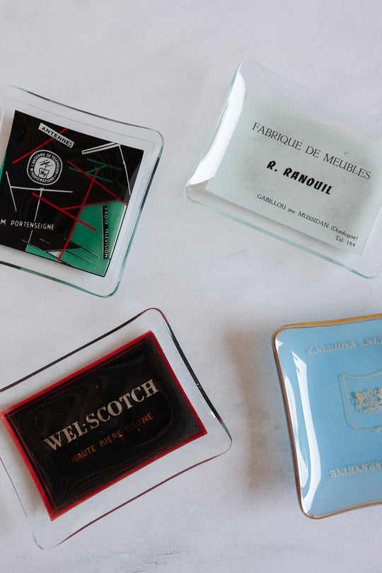 midcentury French glass advertising ashtrays