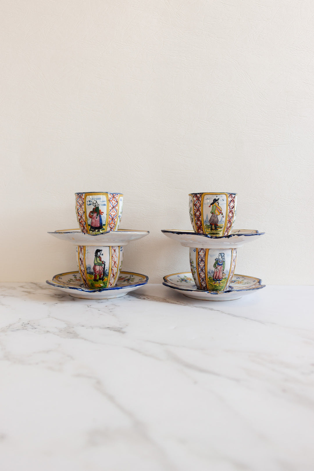 antique french handpainted Quimper demitasse set of 4