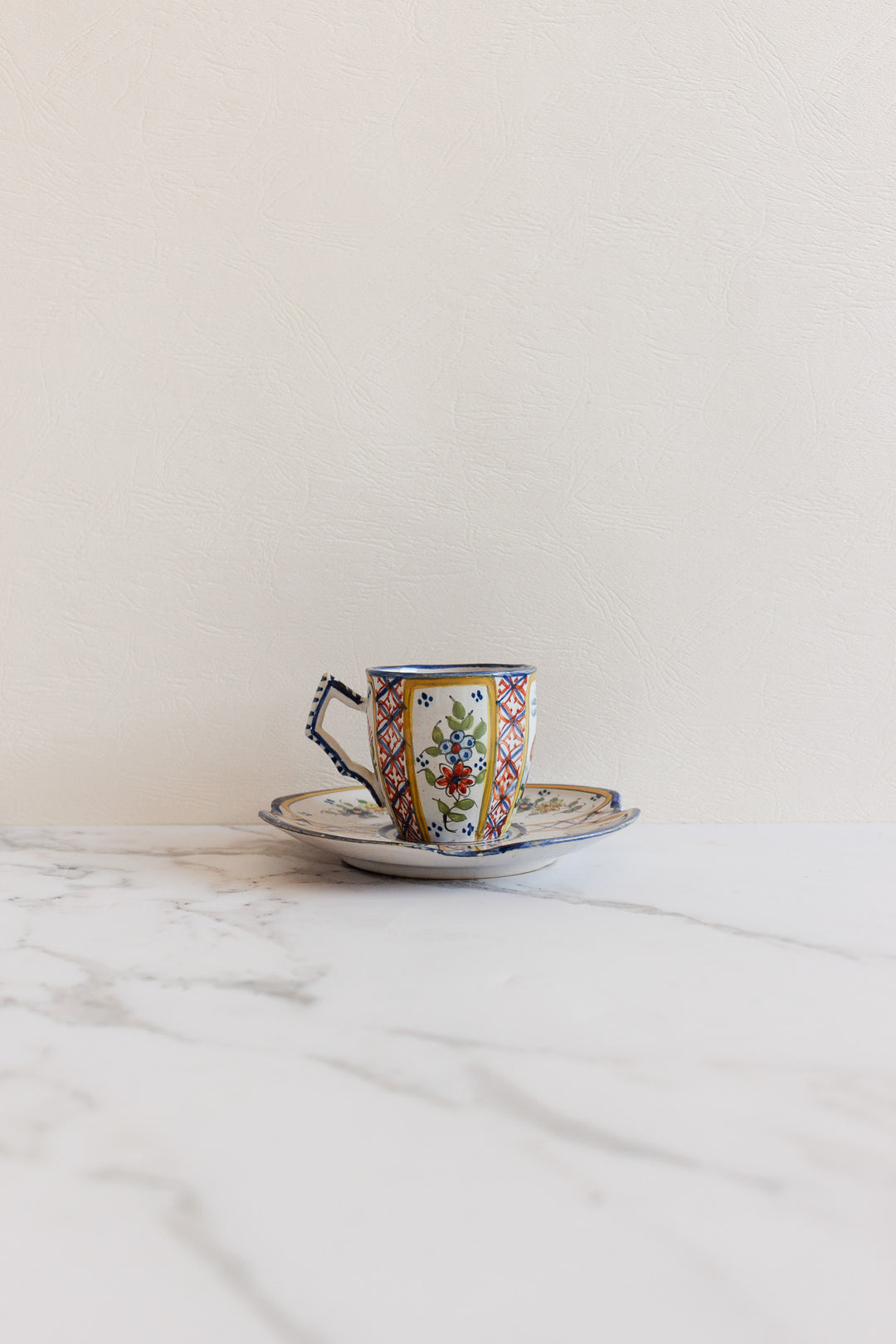 antique french handpainted Quimper demitasse set of 4