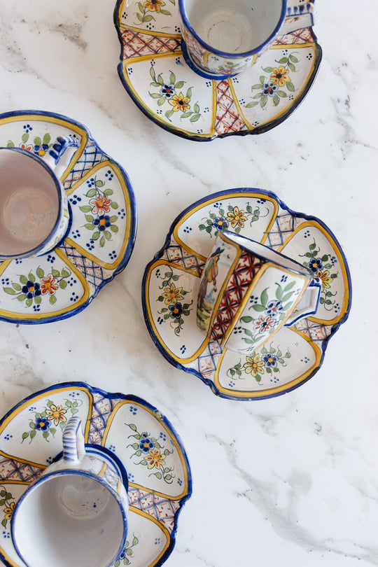 antique french handpainted Quimper demitasse set of 4