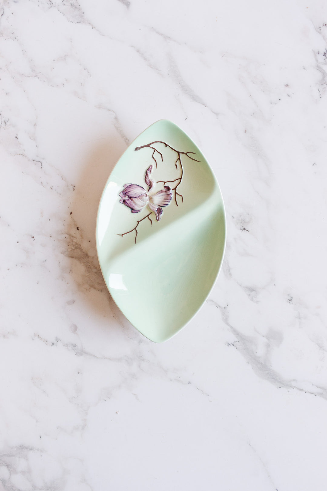 midcentury carltonware handpainted divided oval dish with matching spoon and knife