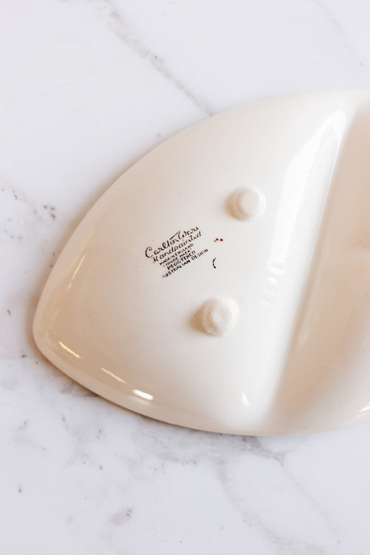 midcentury carltonware handpainted divided oval dish with matching spoon and knife