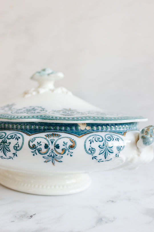 rare johnson brothers aqua regent creamer, sugar bowl, and covered dish set