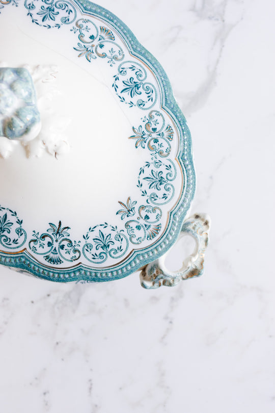 rare johnson brothers aqua regent creamer, sugar bowl, and covered dish set