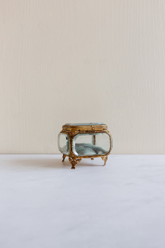 antique french beveled glass and ormolu bijoux casket, extra large