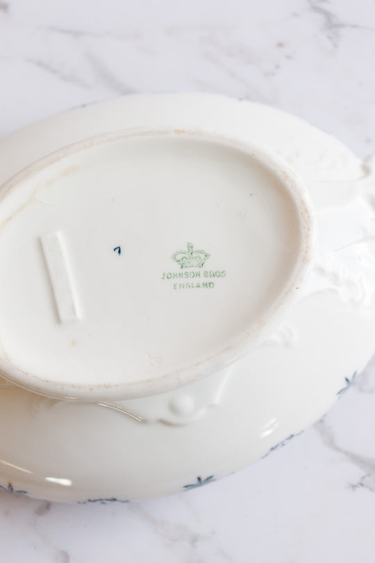 rare johnson brothers aqua regent creamer, sugar bowl, and covered dish set