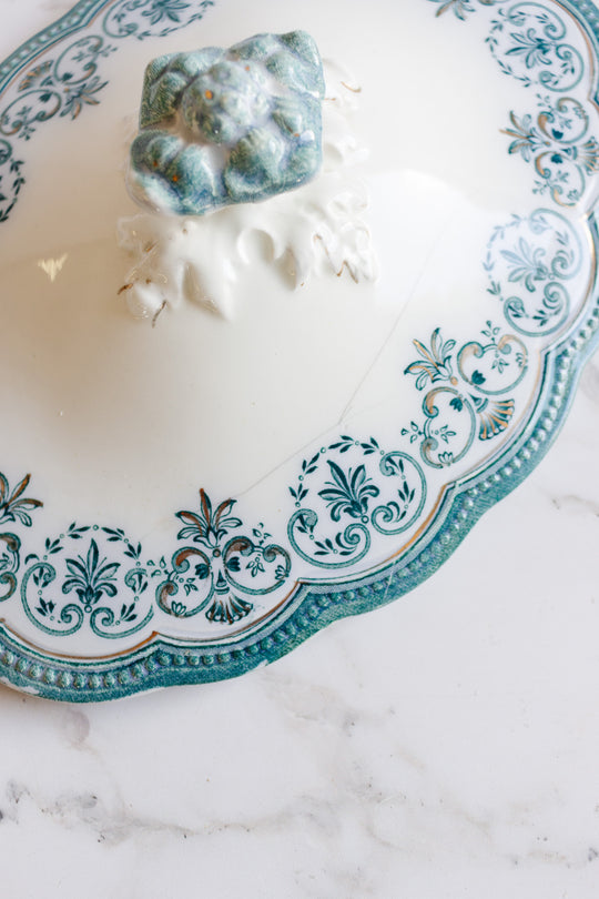 rare johnson brothers aqua regent creamer, sugar bowl, and covered dish set