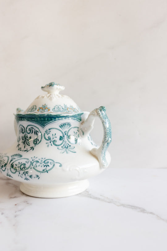 rare johnson brothers aqua regent creamer, sugar bowl, and covered dish set