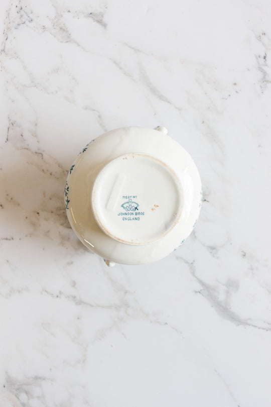 rare johnson brothers aqua regent creamer, sugar bowl, and covered dish set